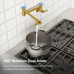 Lordear Wall Mount Folding Double Joint Swing Arms Stainless Steel Kitchen Faucet