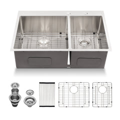 Lordear 33" Stainless Steel Drop-in Double Bowl Kitchen Sink  from Lordear