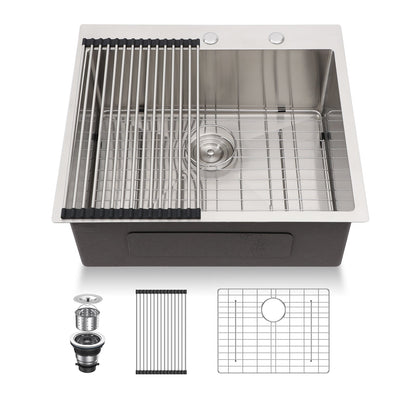 Lordear 25/28/33 Inch Drop In Kitchen Sink 16 Gauge Stainless Steel  Kitchen Sink Topmount Single Bowl Sink with Rack,Drain Assembly and Grid  from Lordear