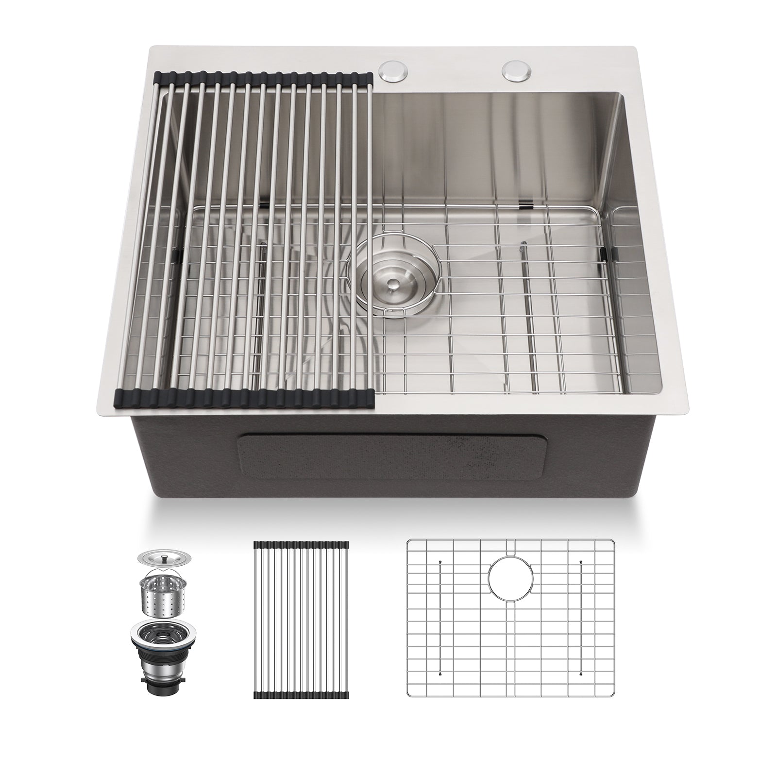 Lordear 25/28/33 Inch Drop In Kitchen Sink 16 Gauge Stainless Steel Kitchen Sink Topmount Single Bowl Sink with Rack,Drain Assembly and Grid from Lordear