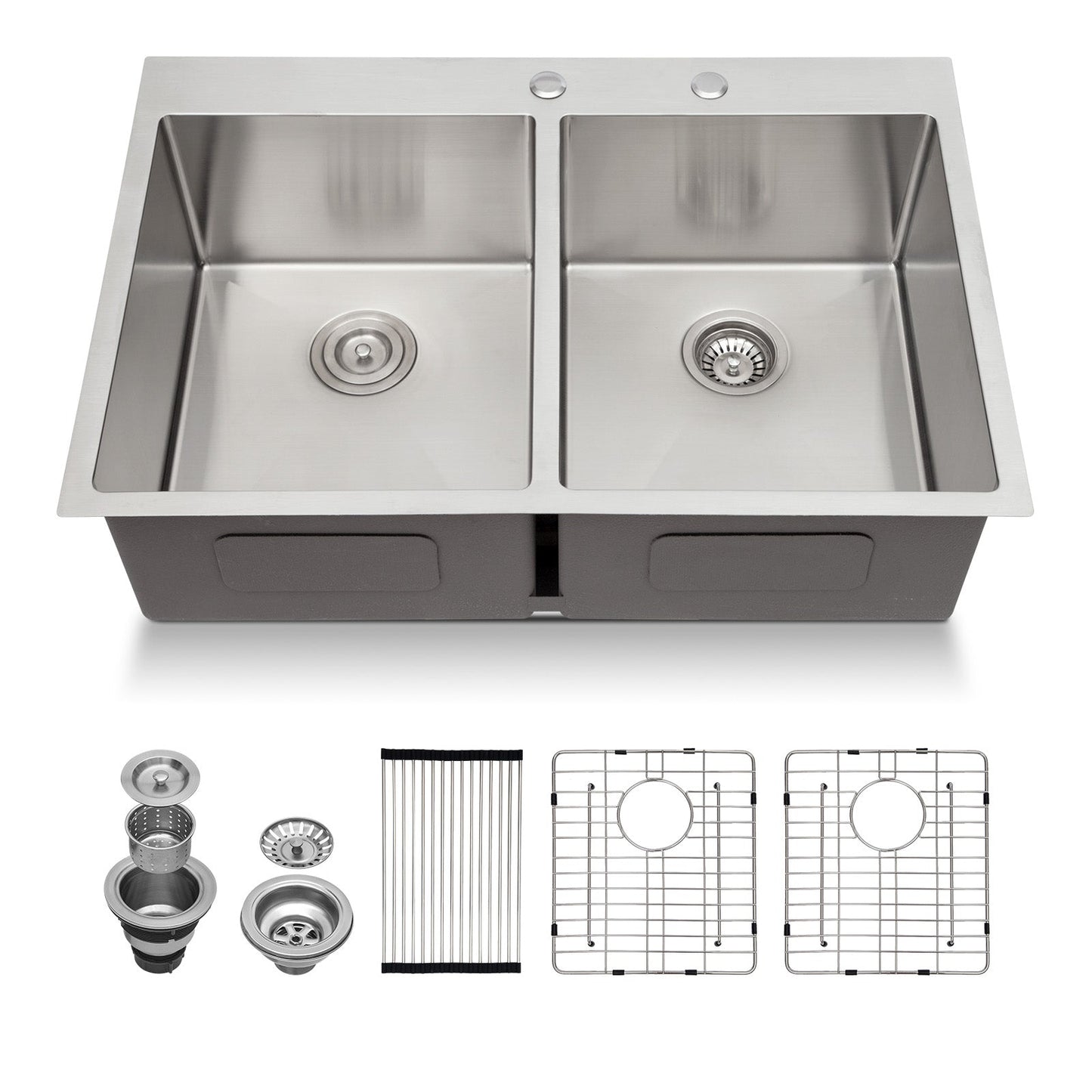 Lordear 33 Inch Drop-in  Kitchen Sink Topmount Double Bowl 50/50 or 60/40 Sink 16 Gauge Stainless Steel Kitchen Sink R10 Tight Radius Kitchen Sink  from Lordear