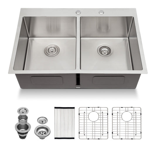 Lordear 33" Stainless Steel Drop-in Double Bowl Kitchen Sink  from Lordear 1600