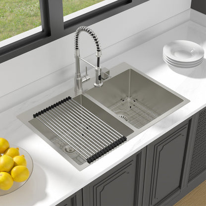 Lordear 33 Inch Drop-in  Kitchen Sink Topmount Double Bowl 50/50 or 60/40 Sink 16 Gauge Stainless Steel Kitchen Sink R10 Tight Radius Kitchen Sink  from Lordear