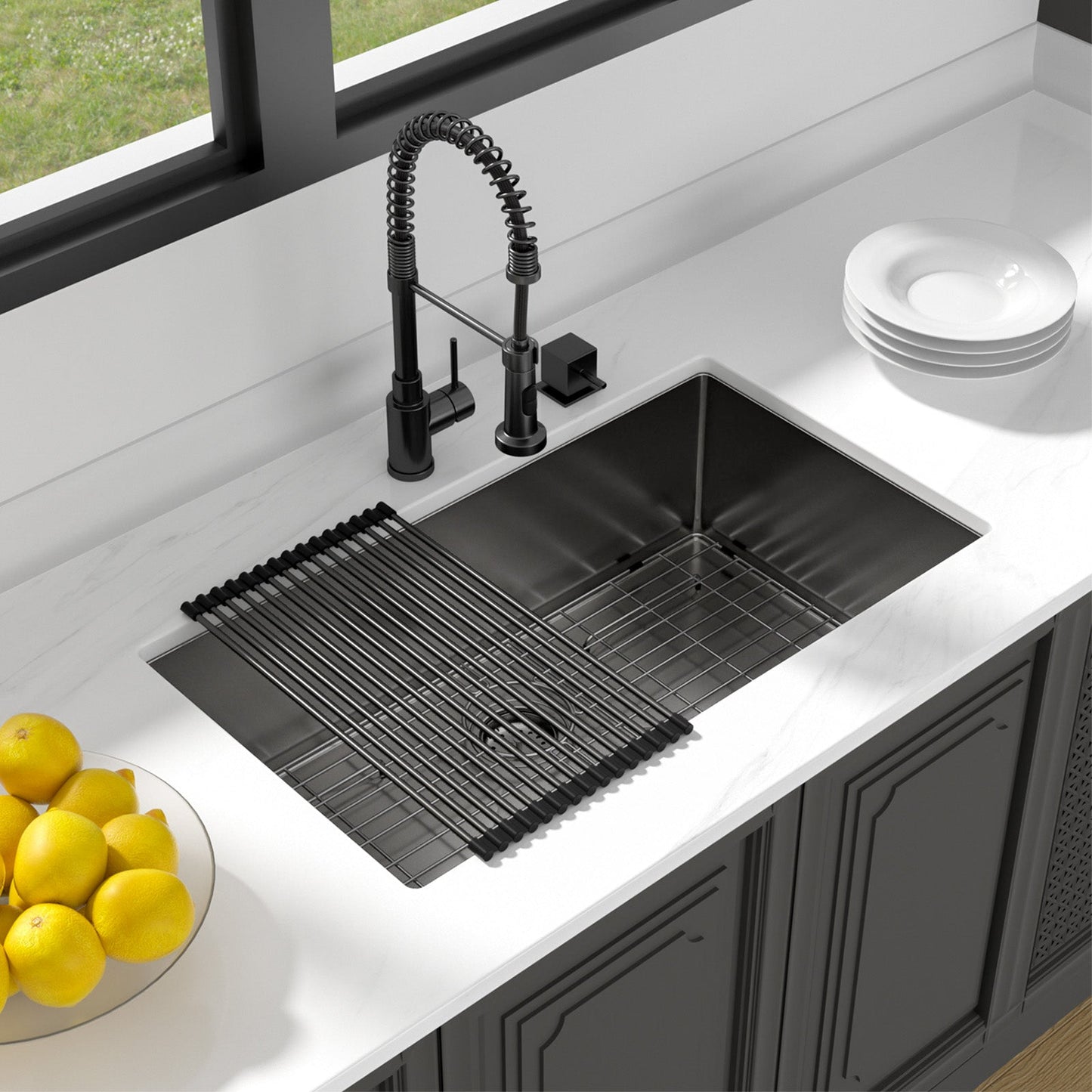 Lordear 32/33 Inch Undermount Kitchen Sink 16 Gauge Stainless Steel  Kitchen Sink 32x19/33x19 Inch Gunmetal Black Single Bowl Sink  from Lordear