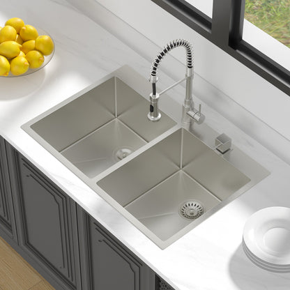 Lordear 33 Inch Drop-in  Kitchen Sink Topmount Double Bowl 50/50 or 60/40 Sink 16 Gauge Stainless Steel Kitchen Sink R10 Tight Radius Kitchen Sink  from Lordear