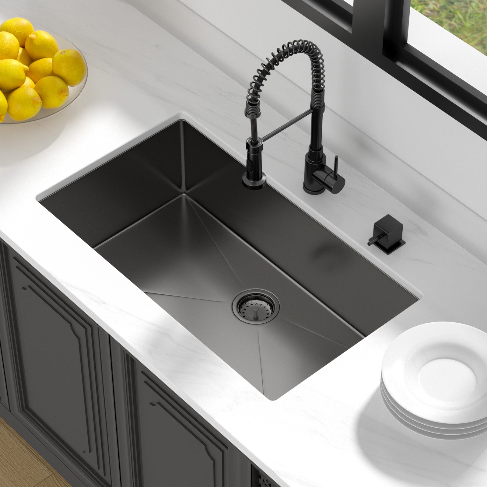 Lordear 32/33 Inch Undermount Kitchen Sink 16 Gauge Stainless Steel  Kitchen Sink 32x19/33x19 Inch Gunmetal Black Single Bowl Sink  from Lordear