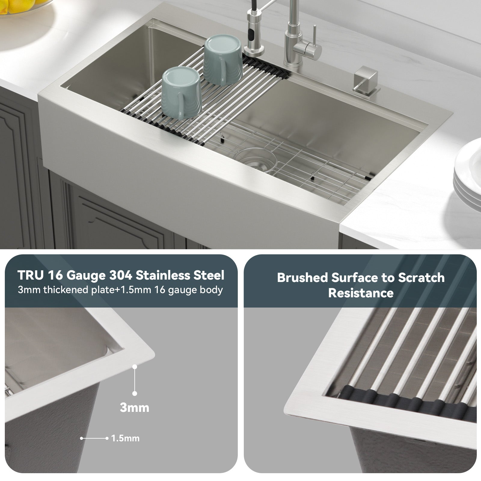 33 Inch Farmhouse Kitchen Sink Workstation SinK Topmount Single Bowl Sink 16 Gauge Stainless Steel Kitchen Sink with Cutting Board and Colander  from Lordear