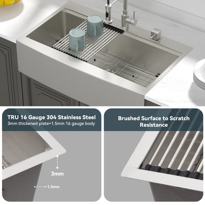 33 Inch Farmhouse Kitchen Sink Workstation SinK Topmount Single Bowl Sink 16 Gauge Stainless Steel Kitchen Sink with Cutting Board and Colander  from Lordear