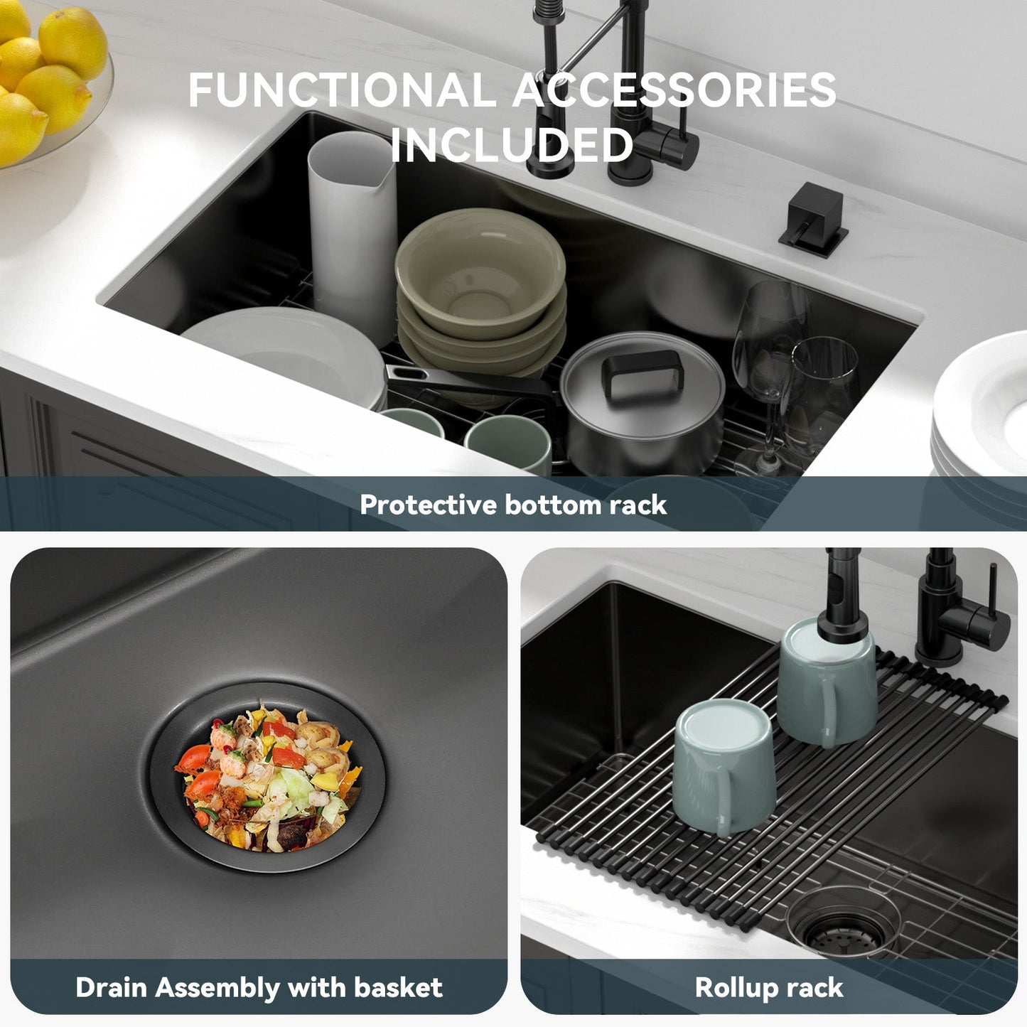 Lordear 32/33 Inch Undermount Kitchen Sink 16 Gauge Stainless Steel  Kitchen Sink 32x19/33x19 Inch Gunmetal Black Single Bowl Sink  from Lordear