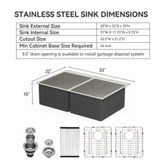 Lordear 33" Stainless Steel Drop-in Double Bowl Kitchen Sink  from Lordear