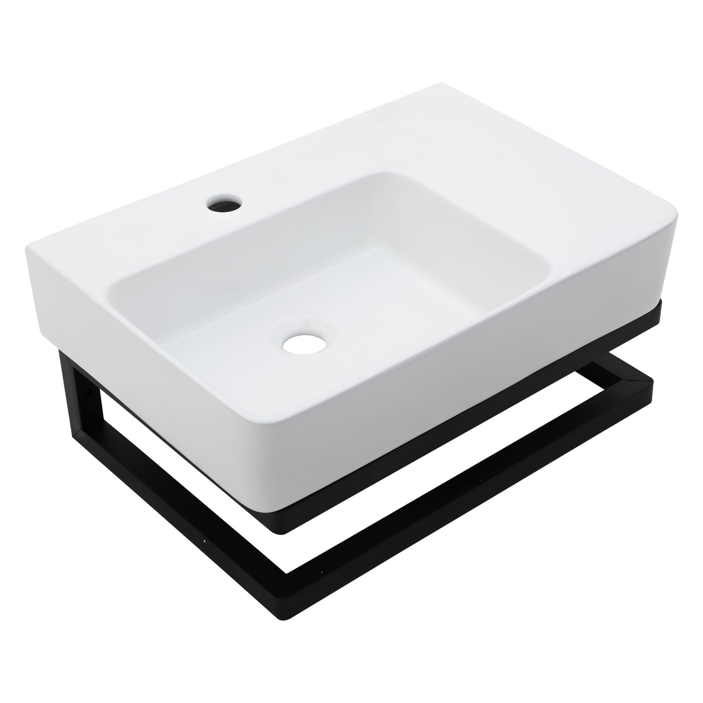 23.25in L x 16.5in W Wall Mounted Bathroom Sink with Towel Rack White Ceramic Bathroom Wall Hung Sink  from Lordear