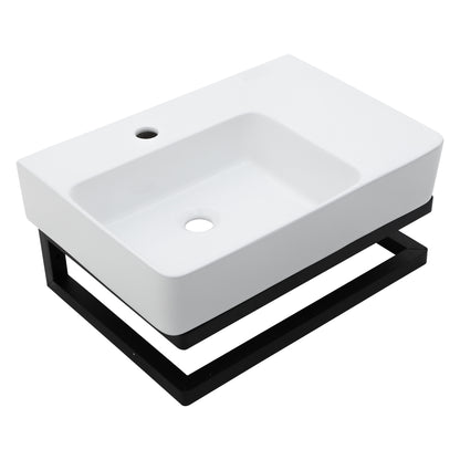 23.25in L x 16.5in W Wall Mounted Bathroom Sink with Towel Rack White Ceramic Bathroom Wall Hung Sink  from Lordear