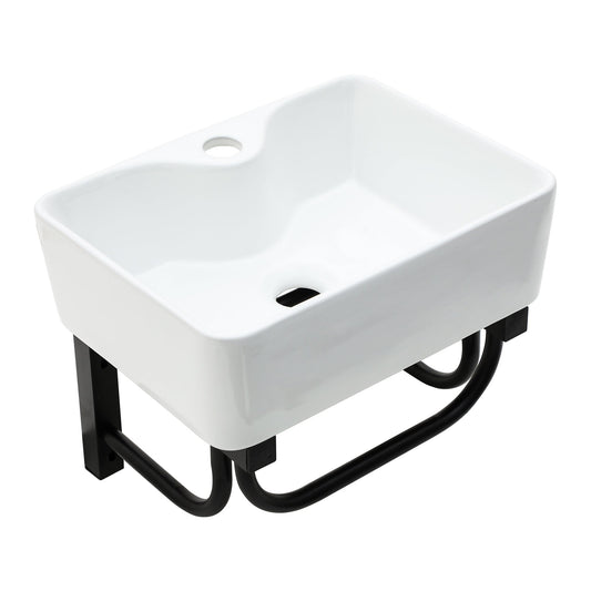 16in L x 12in W Wall Mounted Bathroom Sink with Towel Rack White Ceramic Bathroom Sink Wall Hung Sink  from Lordear