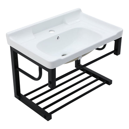 23.75in L x 15.75in W Wall Mounted Bathroom Sink with Towel Rack White Ceramic Bathroom Wall Hung Sink  from Lordear