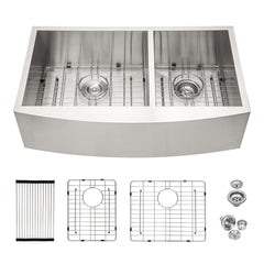33 Inch Double Farmhouse Sink - Lordear Apon Front Kitchen Farm Sink 18 Gauge Stainless Steel Farmhouse Sink 33x20x9 Inch Double Bowl 60/40 Kitchen Sink  from Lordear