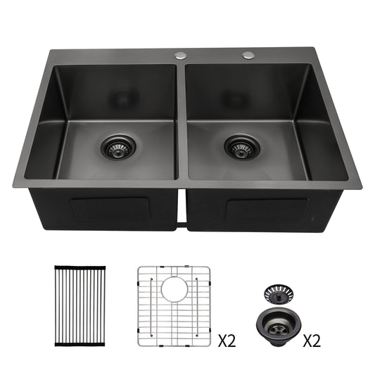 33 Kitchen Sink - Lordear 33 Inch Kitchen Sink Drop-in Topmount Double Bowl 50/50Sink 16 Gauge R10 Tight Radius Stainless Steel Drop Kitchen Sink | big sale, Drop-In / Top Mount Sinks, Farmhouse Kitchen Sink, Kitchen Sink, Kitchen Sinks, Stainless Steel Kitchen Sink | Lordear