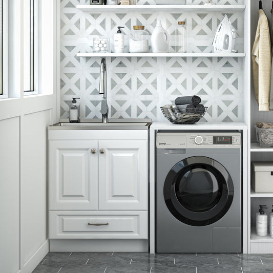 28-inch All-in-One Utility Stainless Steel Sink & Pure White Laundry Cabinet With Brushed Nickel Faucet  from Lordear
