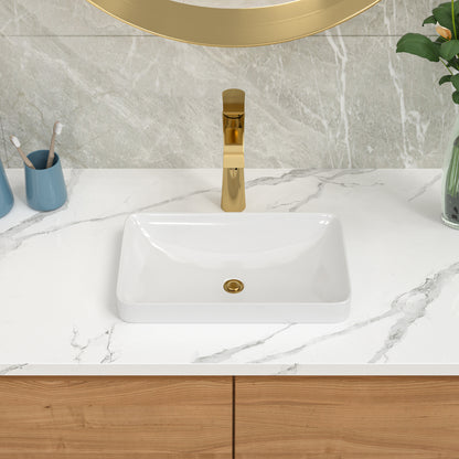 19in L x 12in W Semi Recessed Bathroom Sink Rectangular White Ceramic Vessel Sink Above Counter Sink  from Lordear