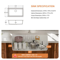 Lordear 30'' Undermount Kitchen Sink Single Bowl With Accessorries