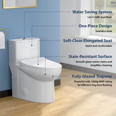 Lordear 1.6 Gallons GPF Elongated Comfort Height Floor Mounted One-Piece Toilet (Seat Included)