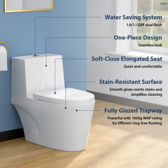 Lordear White Ceramic One Piece Floor Bidet Toilet with Comfort Wider Chair Seat