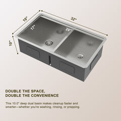 Lordear 32" L x 19" W Undermount Stainless Steel Kitchen Sink, Low Divider Ledge Workstation Single Bowl Sink with Full Accessories