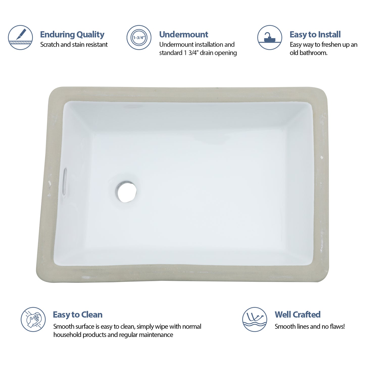 13.75in L x 20.25in W Undermount Bathroom Sink White Ceramic Rectangle Bathroom Sink with Overflow  from Lordear