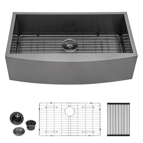 Farmhouse Gunmetal Black 16 Gauge Stainless Steel Kitchen Sink Single Bowl Apron Front Kitchen Sink-36  H x 21  W x 9  D  from Lordear