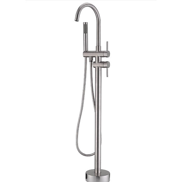 Lordear Floor Mount Bathtub Faucet Freestanding Tub Filler Standing High Flow Shower Faucets Shower Mixer Taps, Swivel Gooseneck Spout with Cylinder Handheld-Brushed Nickel  from Lordear