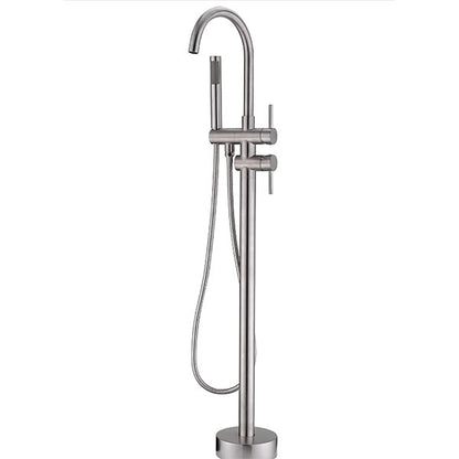 Lordear Floor Mount Bathtub Faucet Freestanding Tub Filler Standing High Flow Shower Faucets Shower Mixer Taps, Swivel Gooseneck Spout with Cylinder Handheld-Brushed Nickel  from Lordear