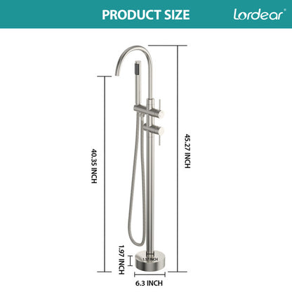 Lordear Floor Mount Bathtub Faucet Freestanding Tub Filler Standing High Flow Shower Faucets Shower Mixer Taps, Swivel Gooseneck Spout with Cylinder Handheld-Brushed Nickel  from Lordear