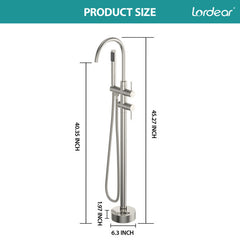 Lordear Freestanding Bathtub Faucet Floor Mount High Flow Tub Filler with Swivel Gooseneck Spout and Handheld Shower  from Lordear