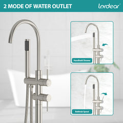 Lordear Freestanding Bathtub Faucet Floor Mount High Flow Tub Filler with Swivel Gooseneck Spout and Handheld Shower  from Lordear