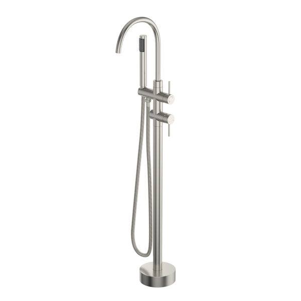 Lordear Floor Mount Bathtub Faucet Freestanding Tub Filler Standing High Flow Shower Faucets Shower Mixer Taps, Swivel Gooseneck Spout with Cylinder Handheld-Brushed Nickel  from Lordear