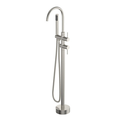 Lordear Floor Mount Bathtub Faucet Freestanding Tub Filler Standing High Flow Shower Faucets Shower Mixer Taps, Swivel Gooseneck Spout with Cylinder Handheld-Brushed Nickel  from Lordear