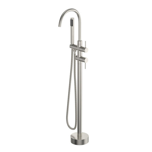 Lordear Floor Mount Bathtub Faucet Freestanding Tub Filler Standing High Flow Shower Faucets Shower Mixer Taps, Swivel Gooseneck Spout with Cylinder Handheld-Brushed Nickel  from Lordear