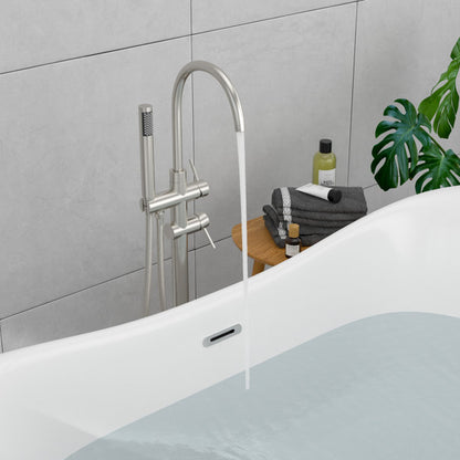 Lordear Floor Mount Bathtub Faucet Freestanding Tub Filler Standing High Flow Shower Faucets Shower Mixer Taps, Swivel Gooseneck Spout with Cylinder Handheld-Brushed Nickel  from Lordear