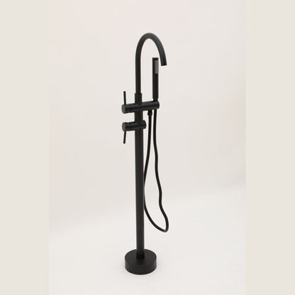 Lordear Floor Mount Bathtub Faucet Freestanding Tub Filler Standing High Flow Shower Faucets Shower Mixer Taps, Swivel Gooseneck Spout with Cylinder Handheld-Matte Black  from Lordear