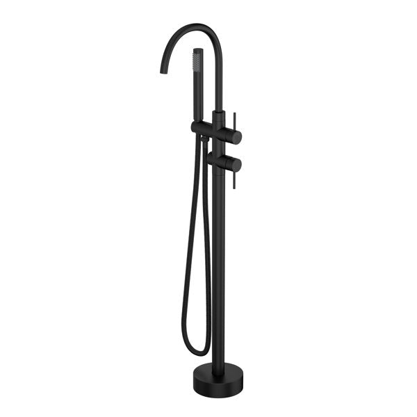 Lordear Floor Mount Bathtub Faucet Freestanding Tub Filler Standing High Flow Shower Faucets Shower Mixer Taps, Swivel Gooseneck Spout with Cylinder Handheld-Matte Black  from Lordear