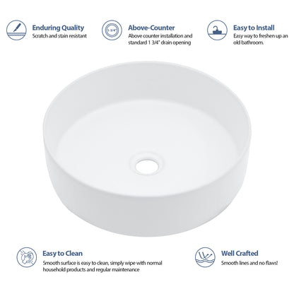 16in L x 16in W Vessel Round Bathroom Sink Modern Above Counter Bathroom Sink Ceramic Art Basin-White  from Lordear