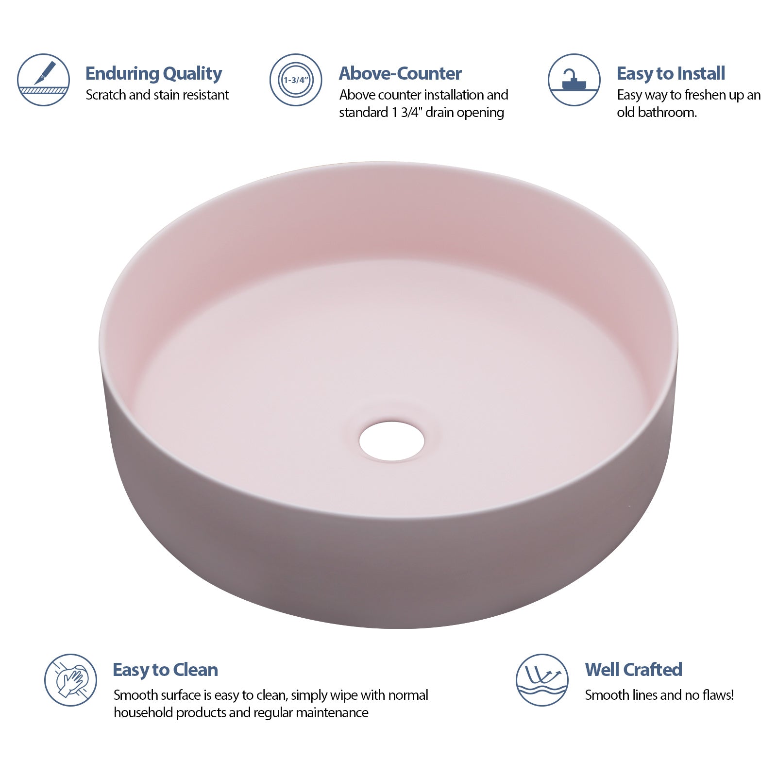 16in L x 16in W Vessel Round Bathroom Sink Modern Above Counter Bathroom Sink Ceramic Art Basin-Pink  from Lordear