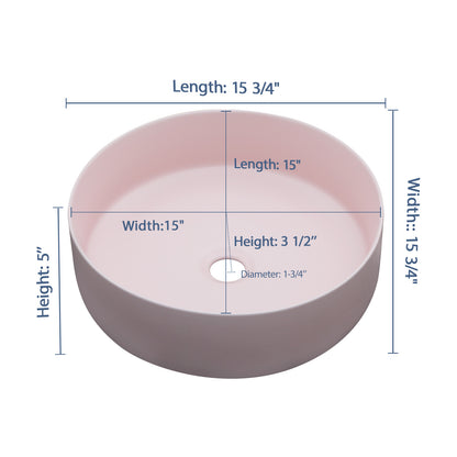 16in L x 16in W Vessel Round Bathroom Sink Modern Above Counter Bathroom Sink Ceramic Art Basin-Pink  from Lordear