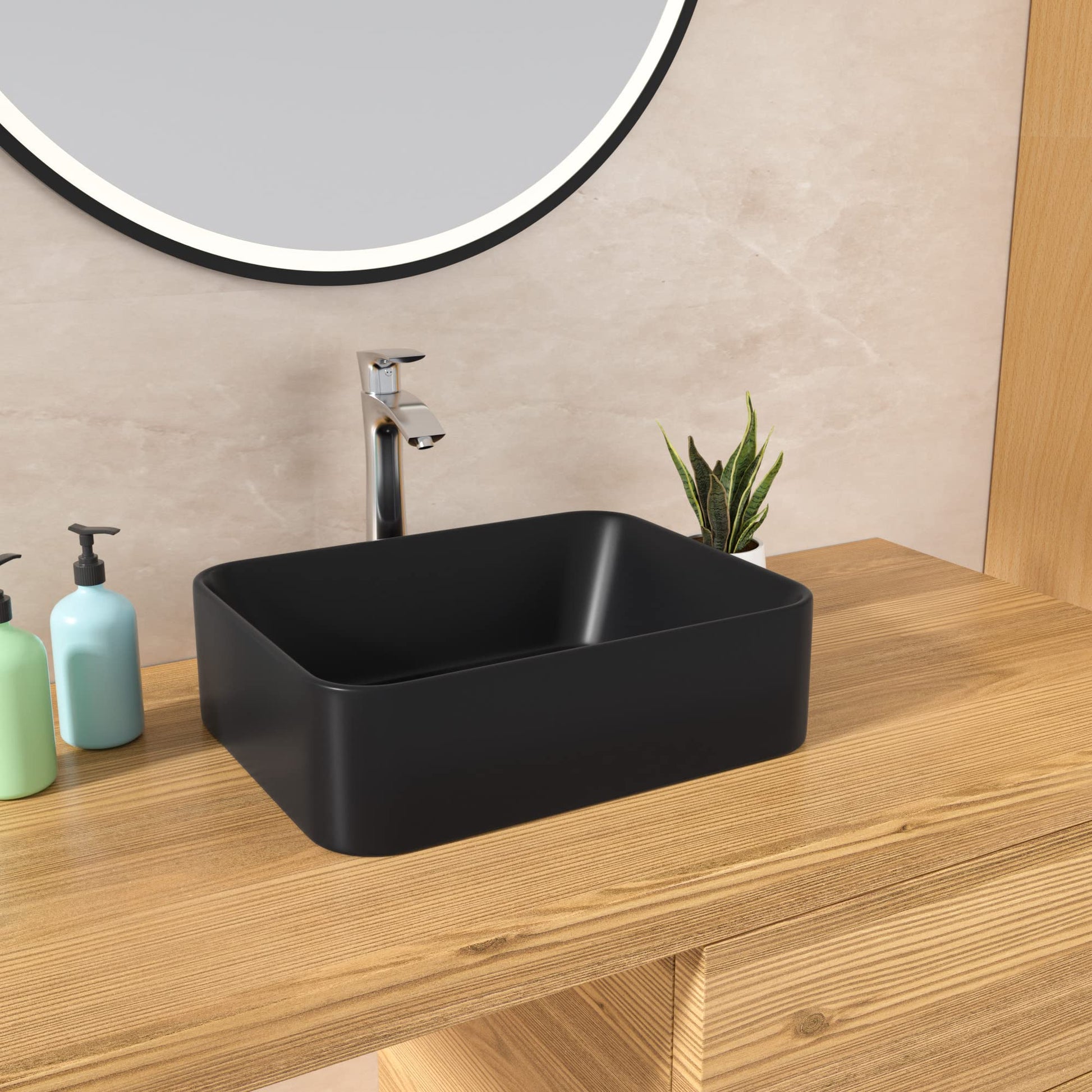 Modern Rectangular Above Counter  Black Vessel Sink - Lordear 16 x 12 Ceramic Porcelain Art Basin  from Lordear