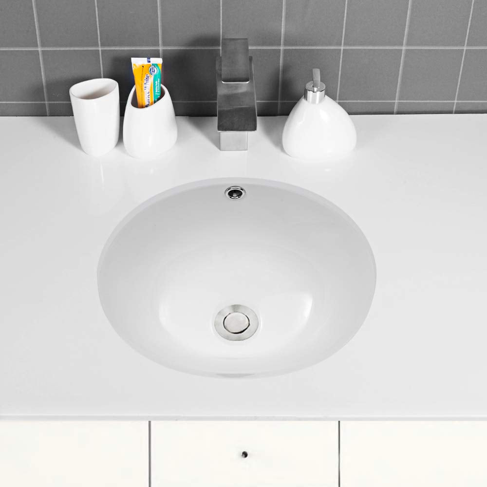 Lordear 16 Inch Undermount Oval Sink - Pure White Porcelain Ceramic Lavatory Vanity Vessel Sink Basin | Bathroom Sink | Lordear