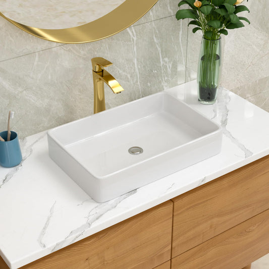 Lordear White Bathroom Sink 24"x16" Rectangle Bathroom Vessel Sink Modern Above Counter White Farmhouse 24 Inch Bathroom Sink Porcelain Ceramic Vanity Sink Art Basin