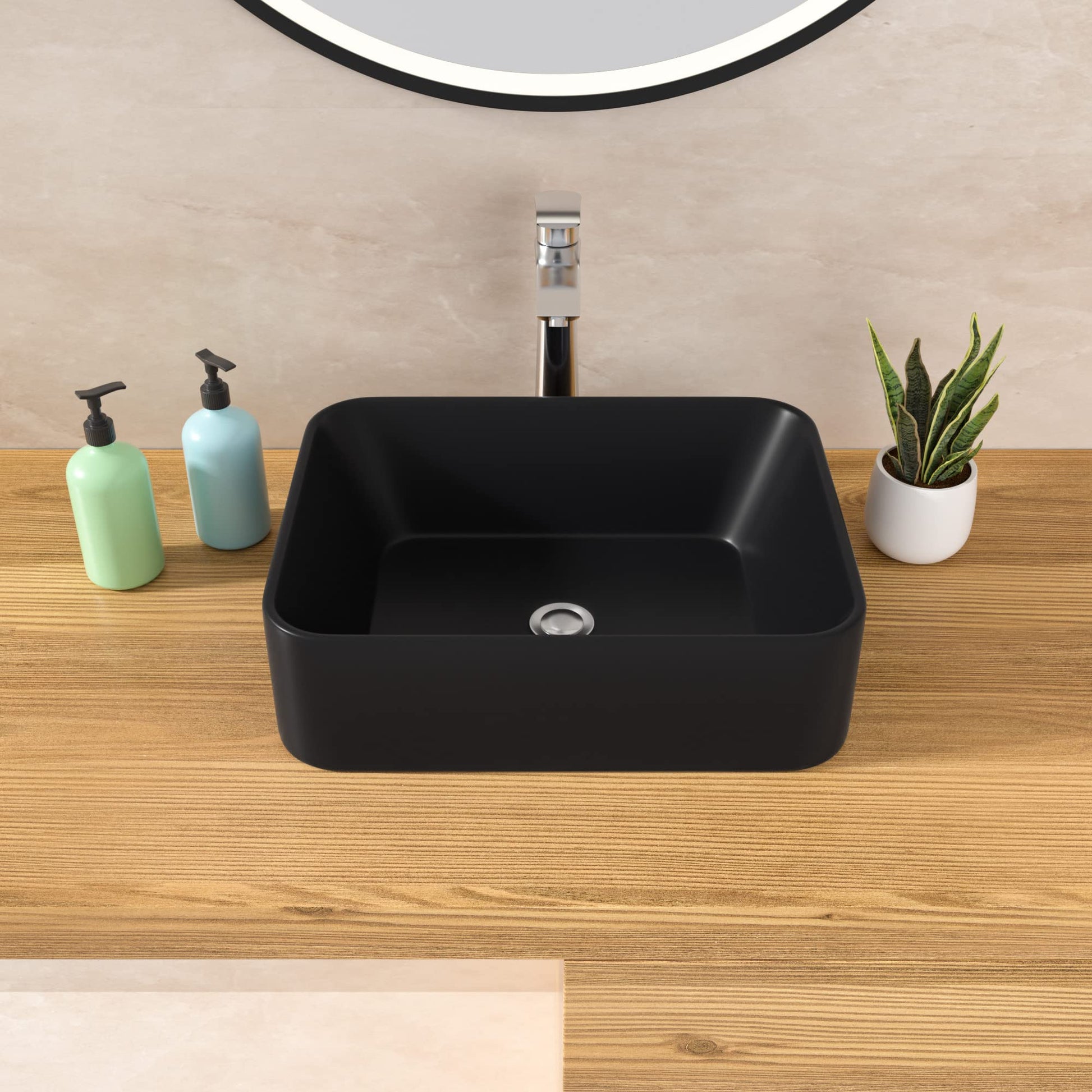 Modern Rectangular Above Counter  Black Vessel Sink - Lordear 16 x 12 Ceramic Porcelain Art Basin  from Lordear