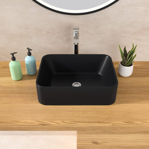 Modern Rectangular Black Vessel Sink - Lordear 16 x 12 Ceramic Porcelain Art Basin | Lordear