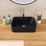 Modern Rectangular Black Vessel Sink - Lordear 16 x 12 Ceramic Porcelain Art Basin | Lordear