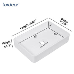 Lordear White Bathroom Sink 24"x16" Rectangle Bathroom Vessel Sink Modern Above Counter White Farmhouse 24 Inch Bathroom Sink Porcelain Ceramic Vanity Sink Art Basin