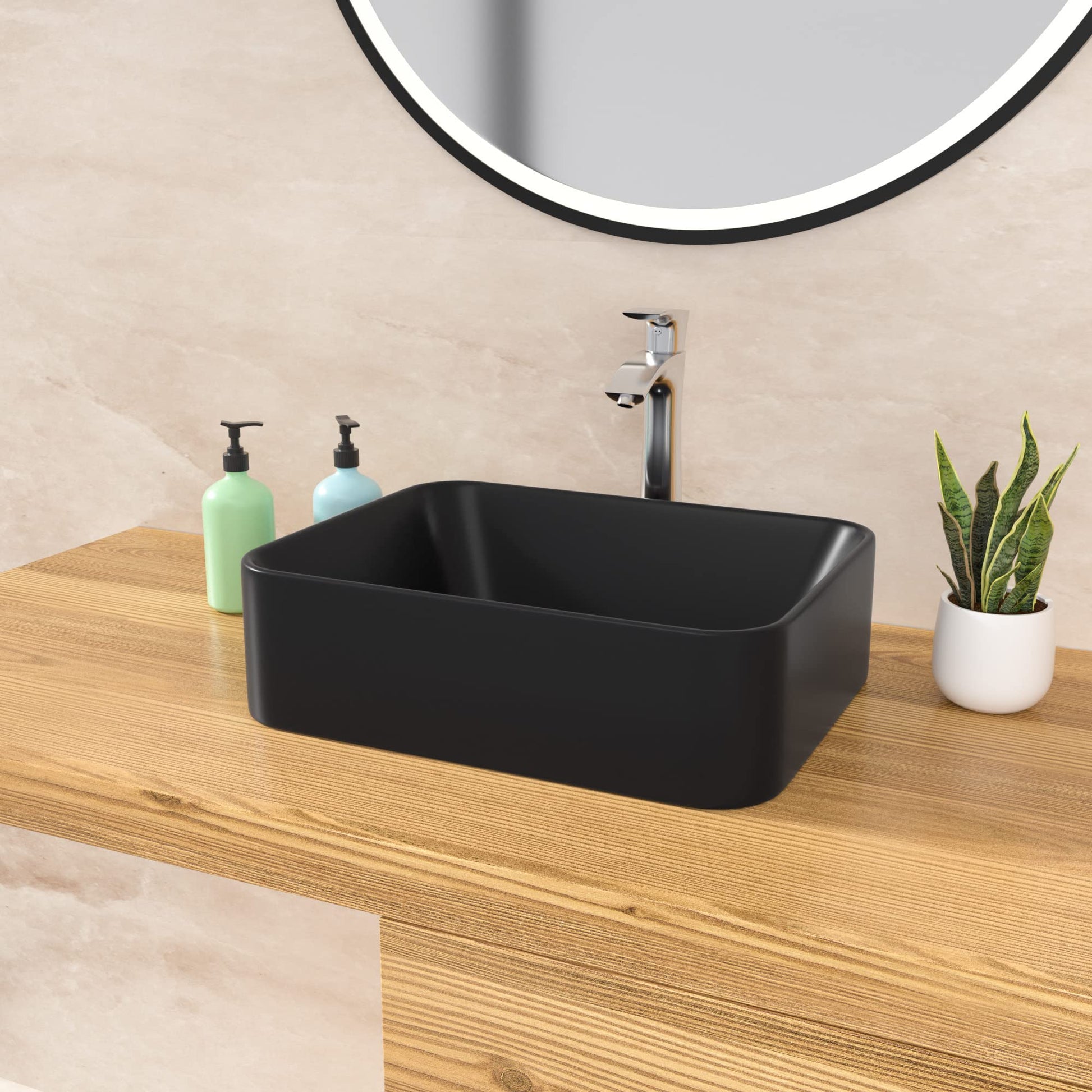 Modern Rectangular Above Counter  Black Vessel Sink - Lordear 16 x 12 Ceramic Porcelain Art Basin  from Lordear